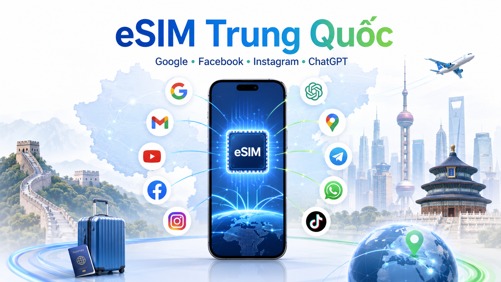 eSIM Trung Quốc có dùng được Google, Facebook, Instagram, ChatGPT không?