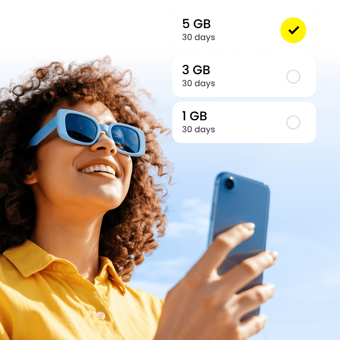 A woman selects an eSIM plan.