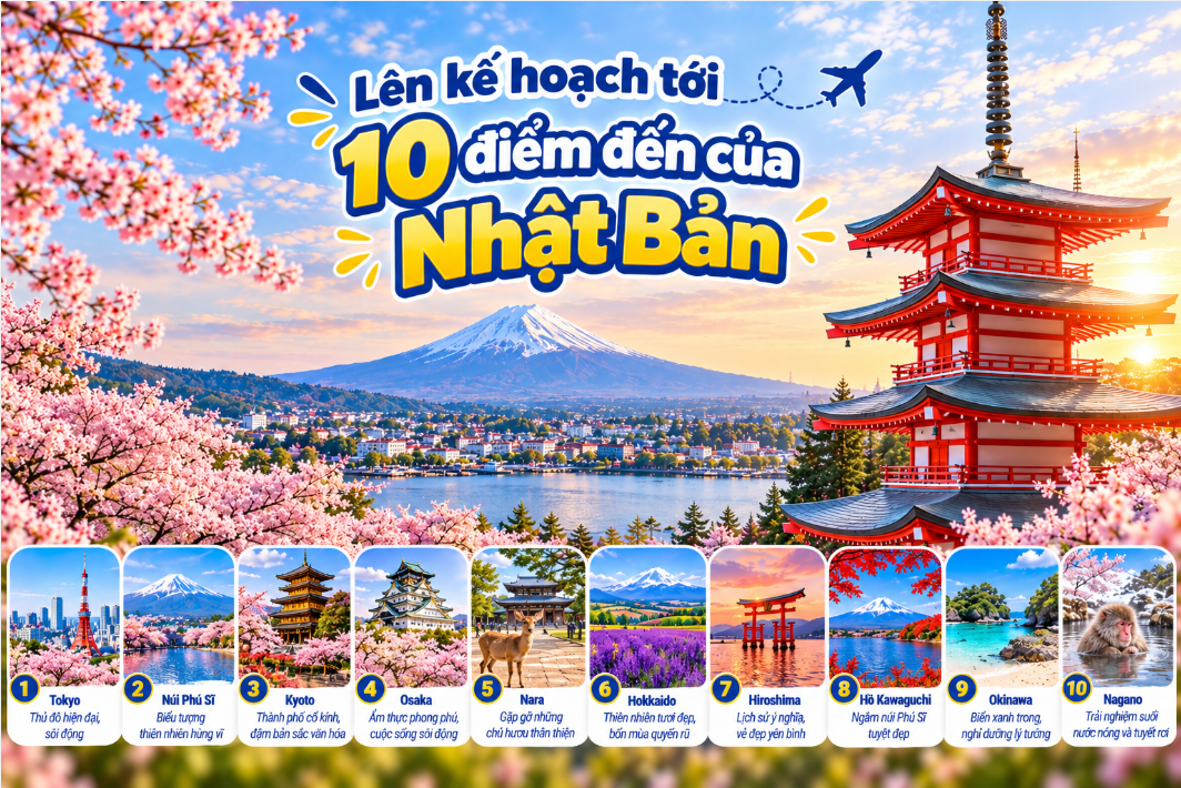Du lịch Nhật Bản 2026 - 2027: 10 điểm đến đẹp nhất, đặc sản phải thử và kinh nghiệm dùng eSIM