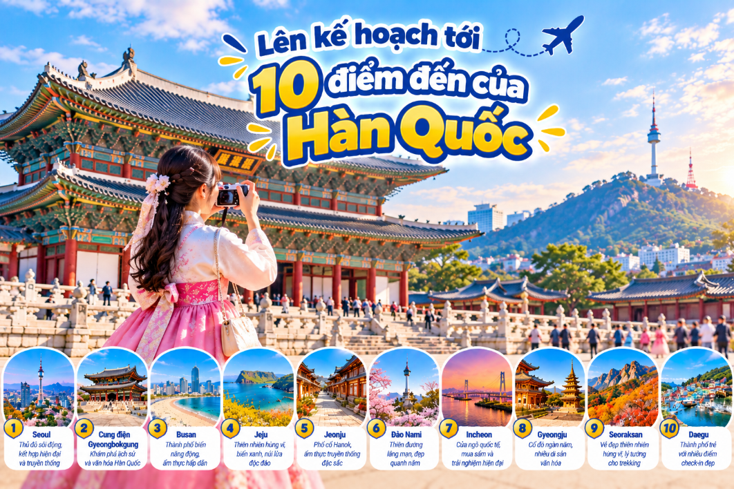 Du lịch Hàn Quốc 2026 - 2027: 10 điểm đến đẹp nhất, đặc sản phải thử và kinh nghiệm dùng eSIM